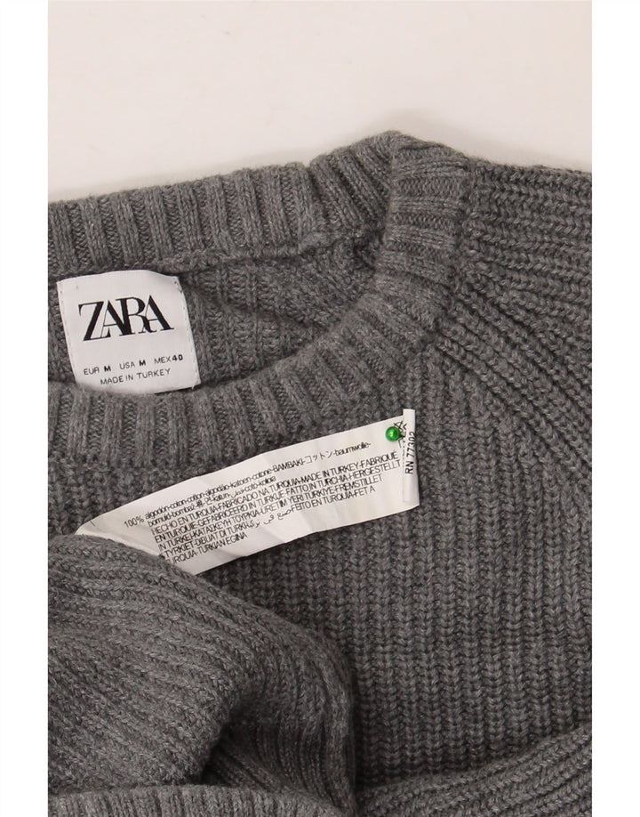Pulover pentru bărbați Zara, cu gât de barcă, bumbac, gri mediu