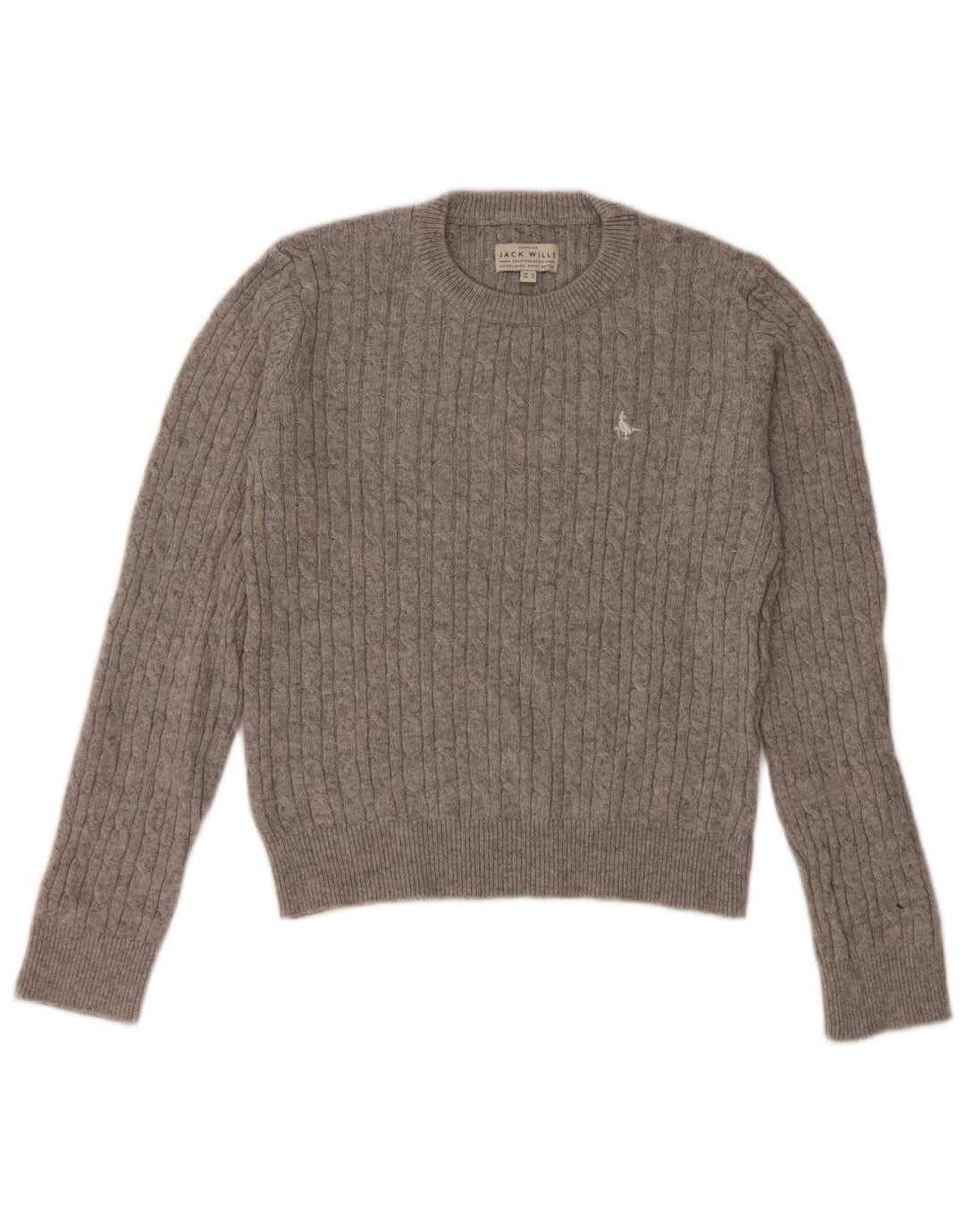 JACK WILLS Pulover crop pentru femei cu decolteu rotund UK 12 Lână gri mediu