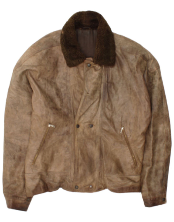 Vintage Mens Leather Jacket IT 50 Large Brown Leather