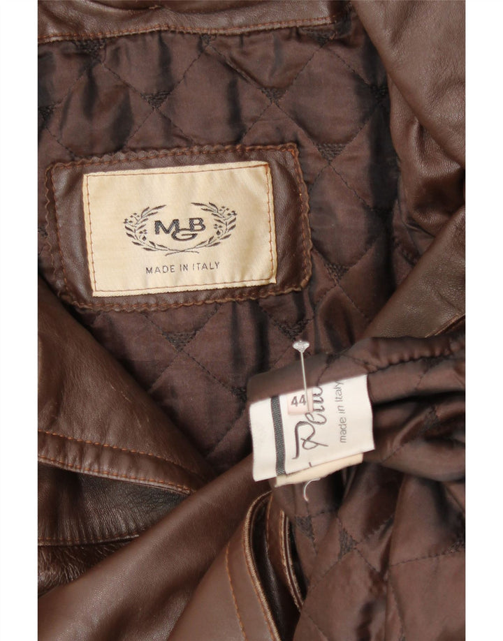 Palton din piele vintage cu glugă pentru femei IT 44 din piele maro medie