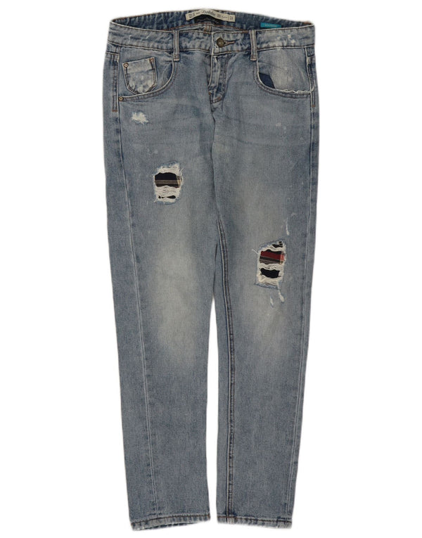 Blugi conici învechiți pentru femei Boyfriend Zara EU 34 2XS W24 L28 Albastru