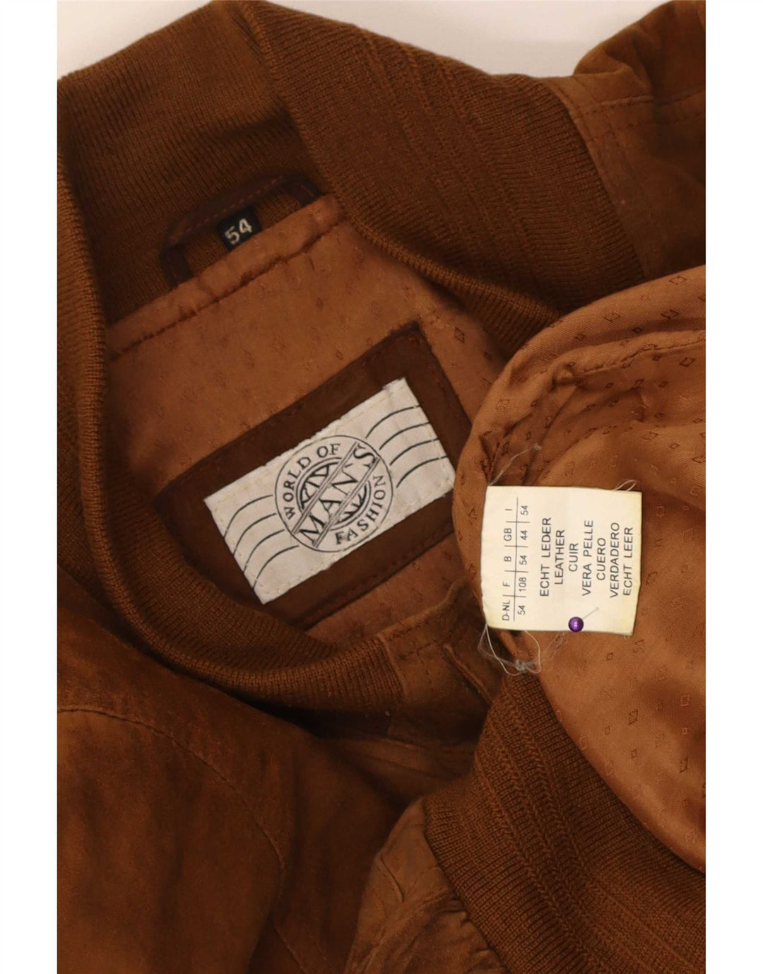 Bomber vintage pentru bărbați din piele intoarsa UK 44 2XL din piele maro