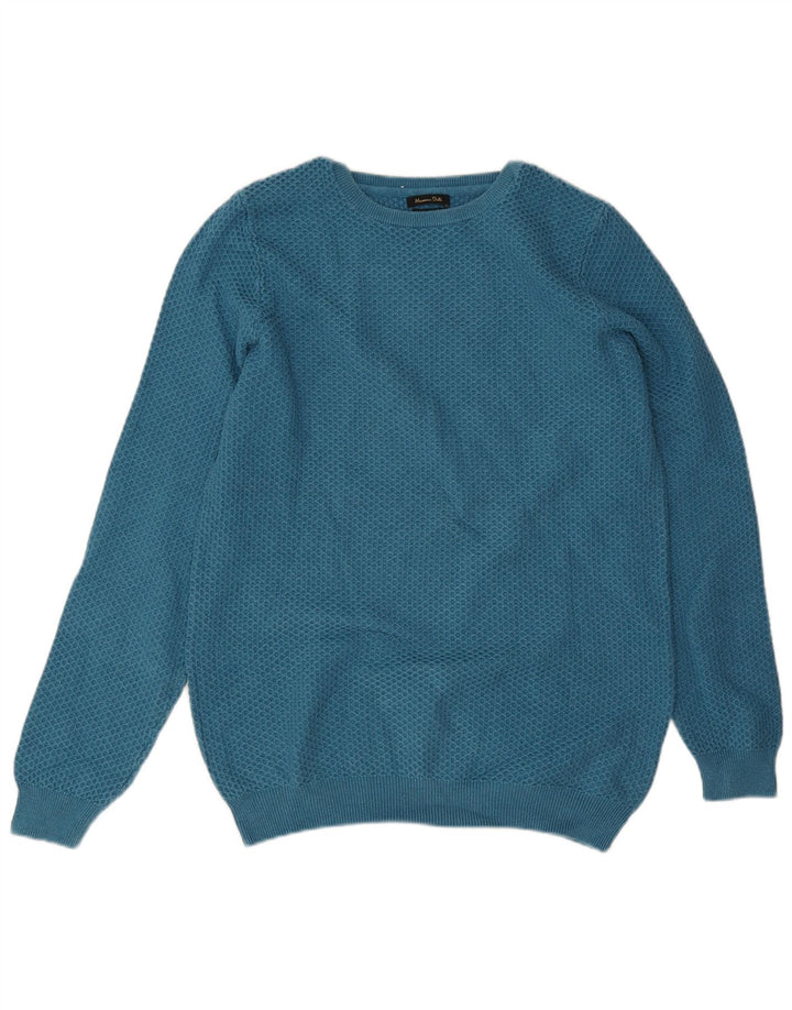 MASSIMO DUTTI Pulover pentru bărbați cu gât crew pulover mare, albastru, bumbac