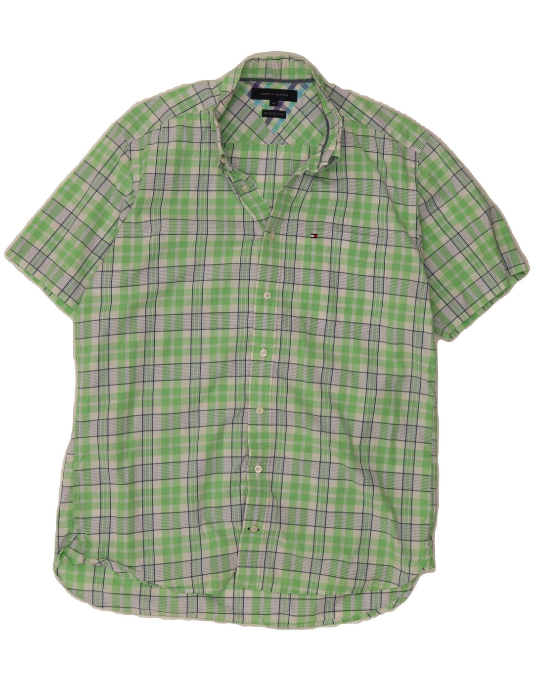 TOMMY HILFIGER Mens Short Sleeve Shirt Medium Green Check Cotton Vintage Tommy Hilfiger and Second-Hand Tommy Hilfiger from Messina Hembry 