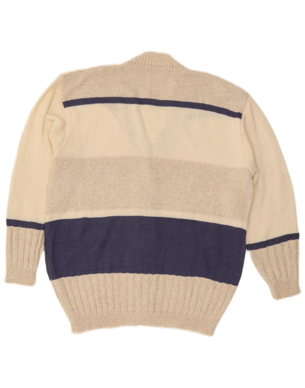 Pulover Cardigan Vintage pentru femei UK 18 XL, bumbac cu dungi bej