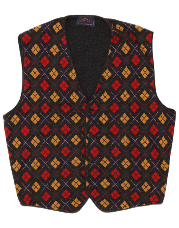 Vestă vintage pentru bărbați din tricot geometric, lână mare, gri Argyle/Diamond
