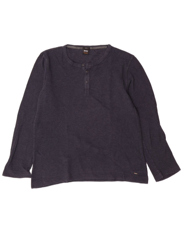 Top slim cu mânecă lungă pentru bărbați HUGO BOSS, bumbac bleumarin 2XL