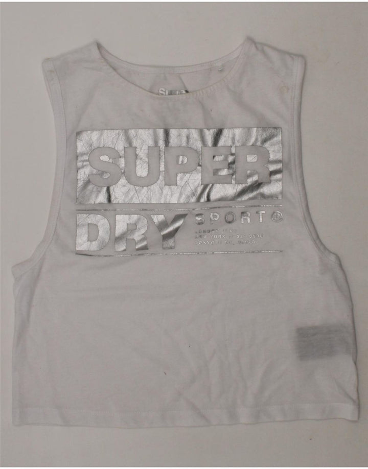 SUPERDRY Womens Graphic Vest Top UK 6 XS Grey Polyester Vintage Superdry and Second-Hand Superdry from Messina Hembry 