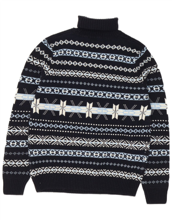 GUTTERIDGE Pulover pentru bărbați cu gât rulat XL Lână Fair Isle albastru bleumarin
