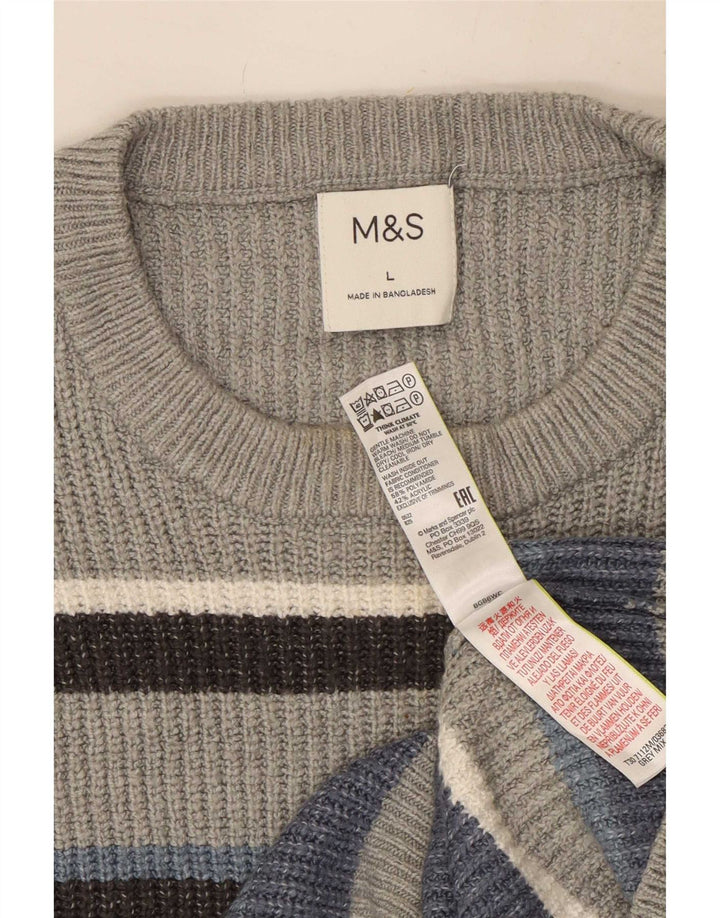 Pulover pentru bărbați Marks & Spencer, cu gât crew, poliester cu dungi mari, gri