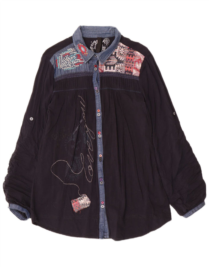 Bluză cu cămașă cu grafică Desigual pentru femei UK 18 XL bleumarin mozaic