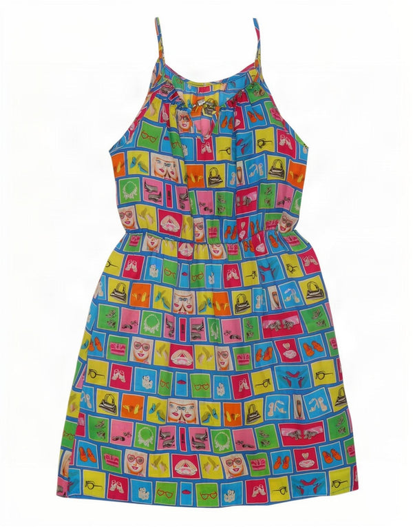 Rochie de soare vintage pentru femei cu grafică UK 14, mare, multicolor, mozaic din bumbac