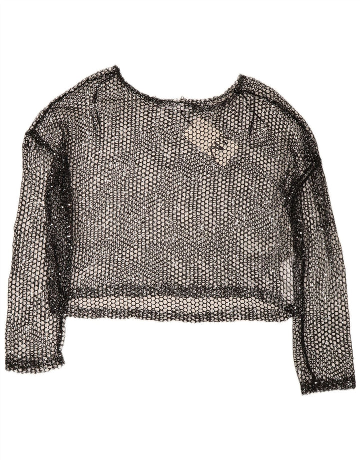 Crop top oversize din croșetat Zara pentru femei UK 14 Poliester negru mare