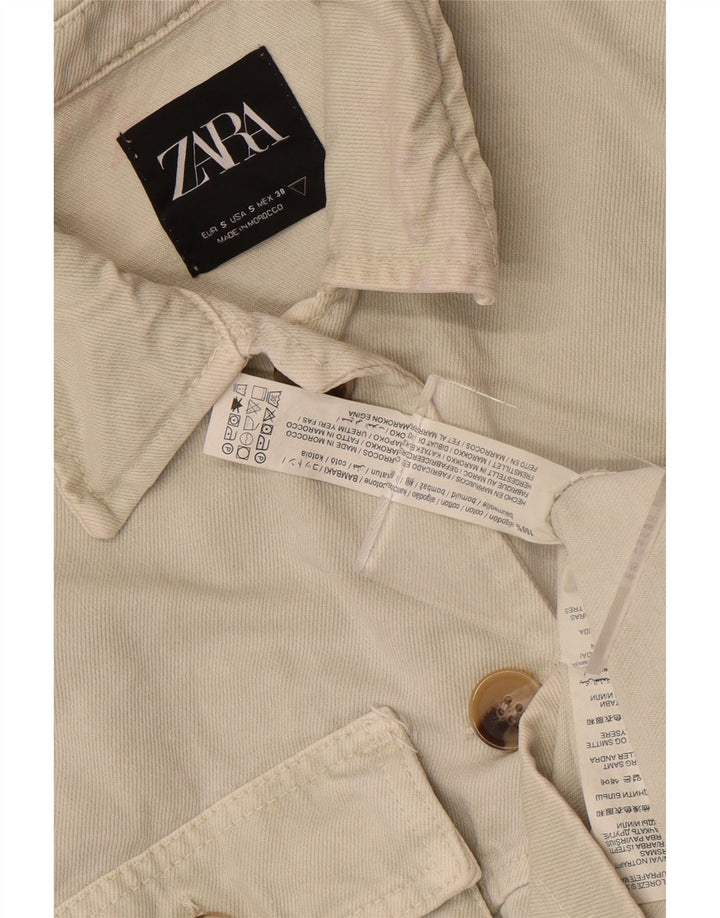 Jachetă de denim scurtă pentru femei Zara UK 10 mic bumbac alb