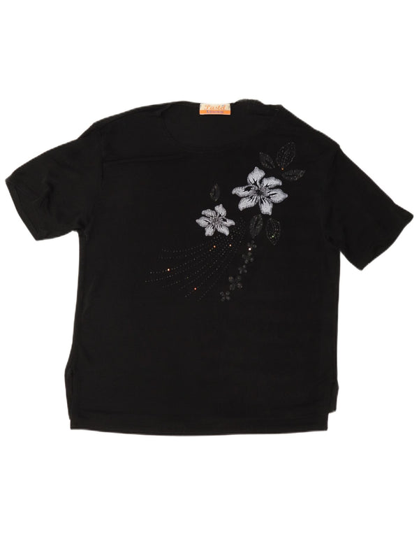 Tricou Vintage pentru femei Top UK 16 Large Black Floral