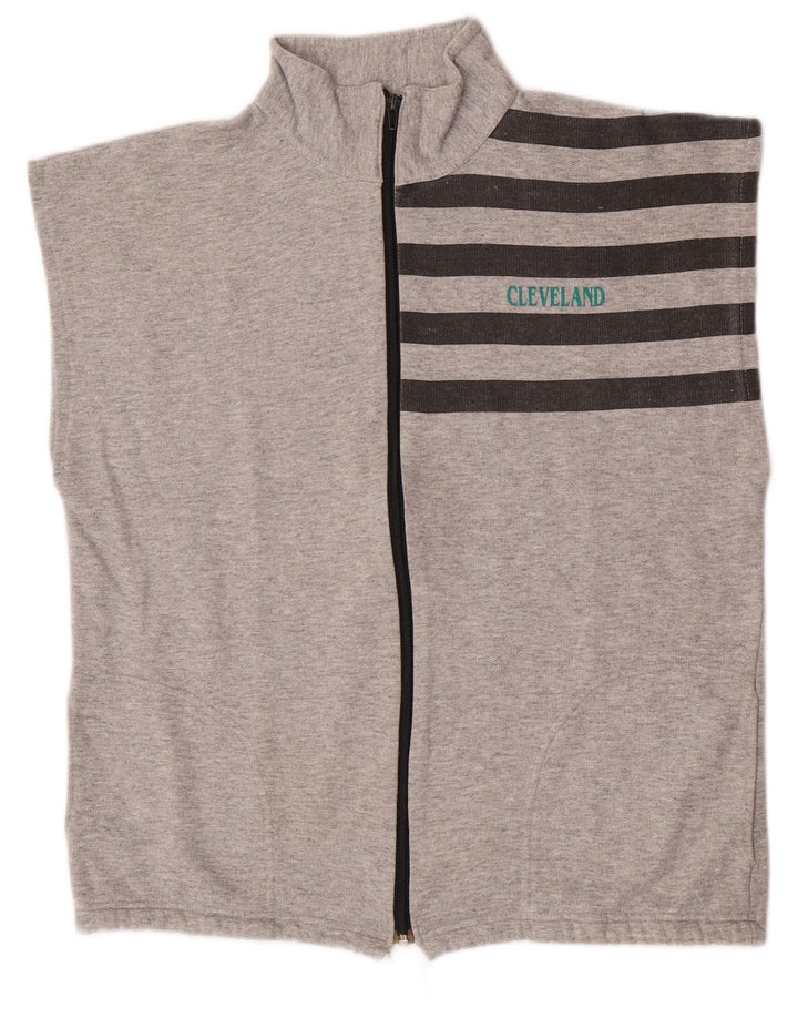 Jachetă de trening pentru bărbați vintage fără mâneci, gri mediu în dungi