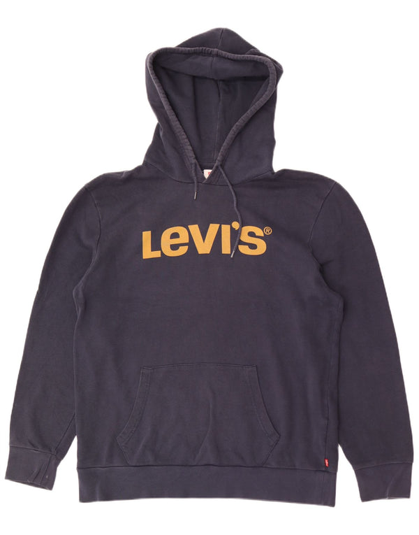 Levi's Mens Graphic Hoodie Jumper Large Navy Blue Cotton