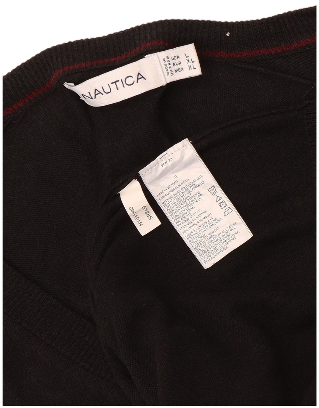 Pulover Nautica pentru bărbați cu decolteu în V, mare, negru, bumbac