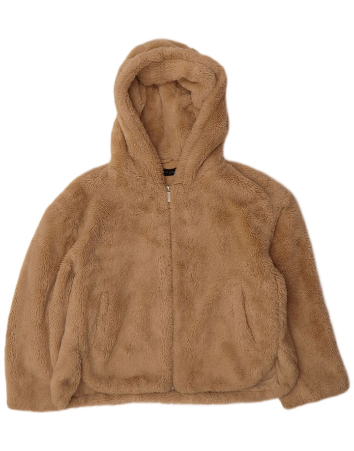 Jachetă bomber cu glugă pentru femei Teddy Bear Zara UK 14 Poliester mediu bej