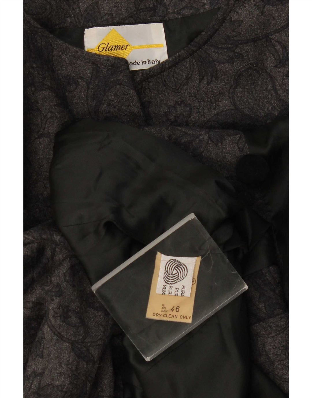 Jachetă vintage pentru femei cu 4 nasturi IT 46 Lână mare, gri, florală