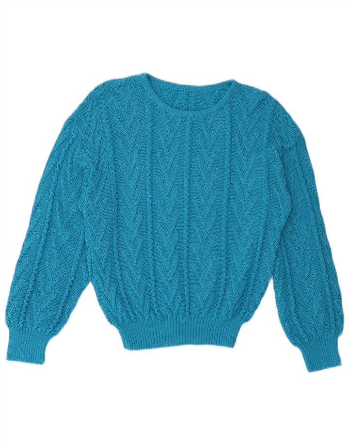 Pulover vintage pentru femei cu decolteu triplu UK 12 Medium Blue