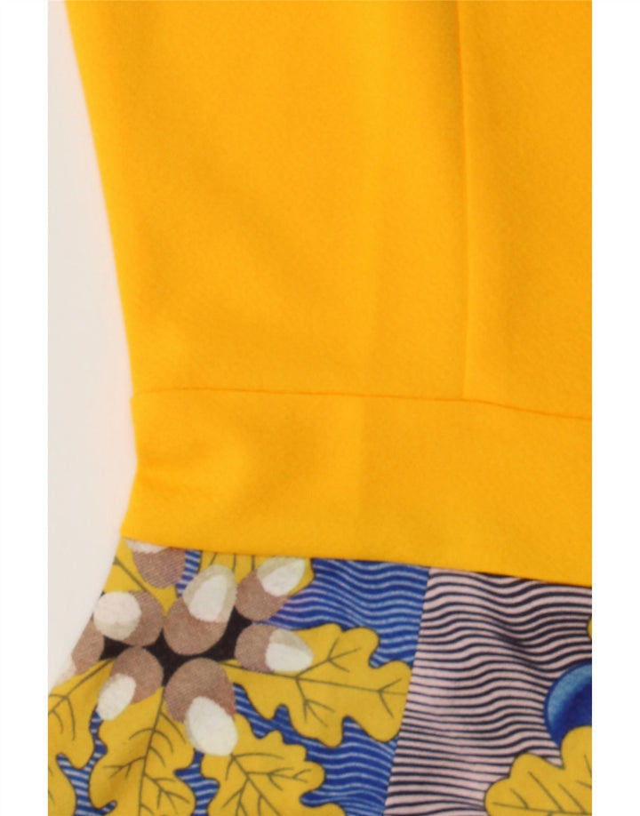 VINTAGE Womens Bodycon Dress UK 12 Medium Yellow Floral Polyester Vintage Vintage and Second-Hand Vintage from Messina Hembry 
