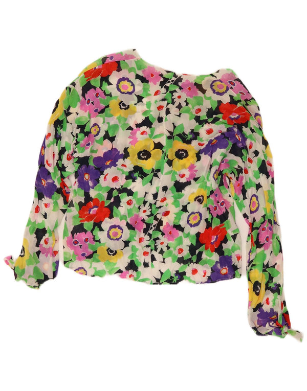 Bluză vintage cu mâneci lungi pentru femei UK 16 mare, multicoloră, florală