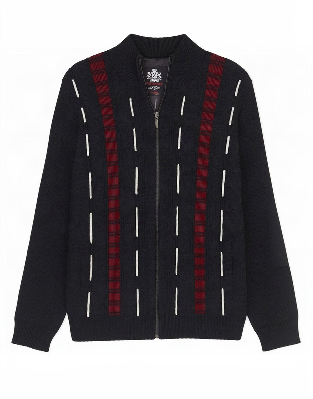 Pulover cardigan cu fermoar pentru bărbați Reward, mediu acrilic cu dungi negre, clasic