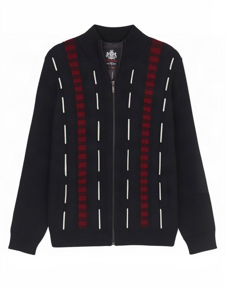 Pulover cardigan cu fermoar pentru bărbați Reward, mediu acrilic cu dungi negre, clasic