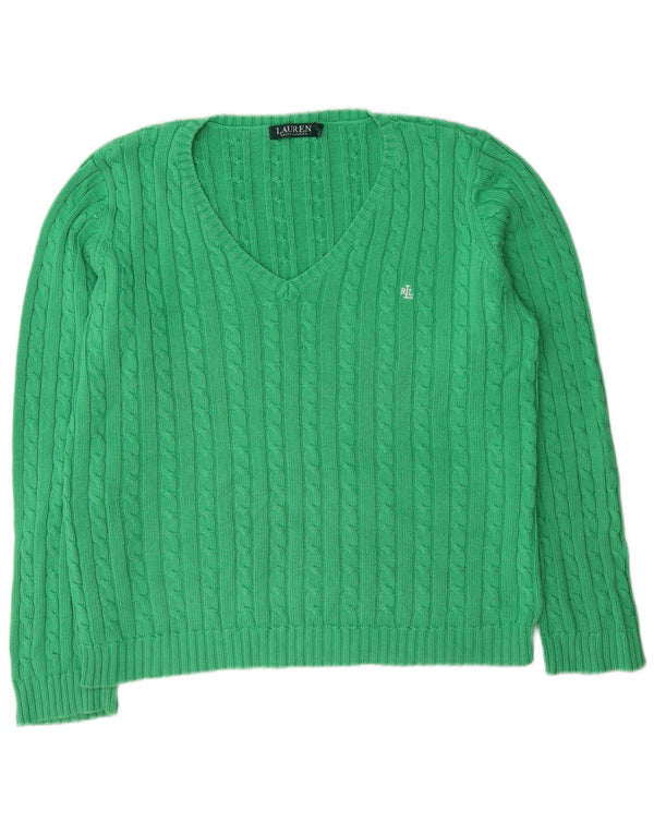 Pulover pentru femei Ralph Lauren cu decolteu în V UK 16, mare, verde, bumbac