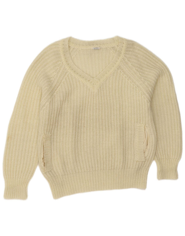 Pulover vintage pentru femei cu decolteu în V EU 38 Medium acrilic alb murdar