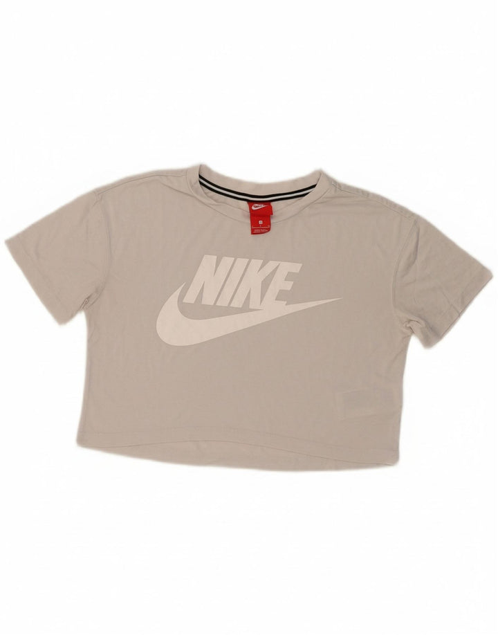 NIKE Womens Crop Graphic T-Shirt Top UK 10 Small Grey Polyester