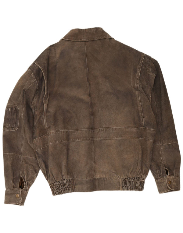Front Line Mens Leather Jacket IT 48 Medium Khaki