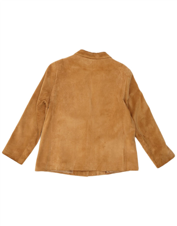 Blazer Vintage pentru femei cu 2 nasturi din piele intoarsa, UK 14, maro mediu