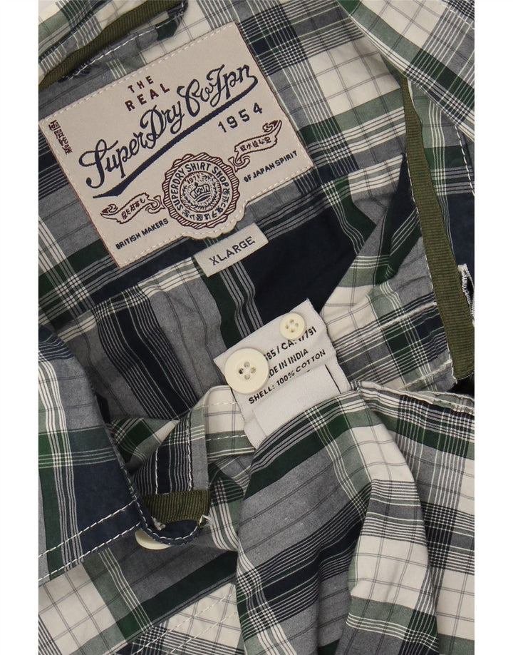 Cămașă pentru bărbați SUPERDRY XL, bumbac cu carouri bleumarin