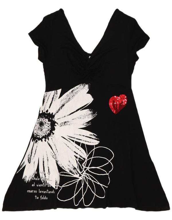 Rochie grafică A-Line Desigual pentru femei UK 18 XL, negru, viscoză florală