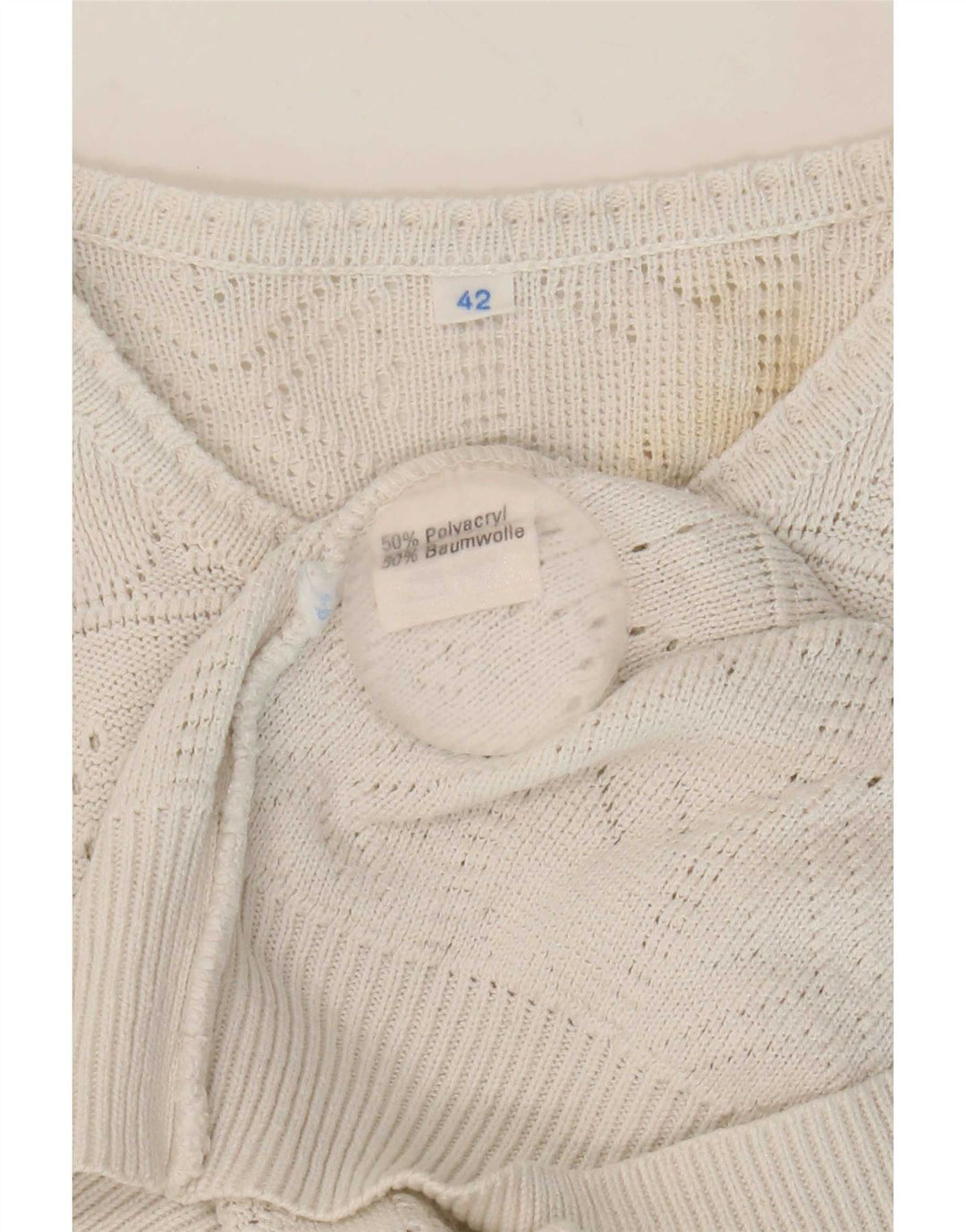 Pulover Vintage pentru damă cu gât cu nasturi IT 42 Medium White Acrilic