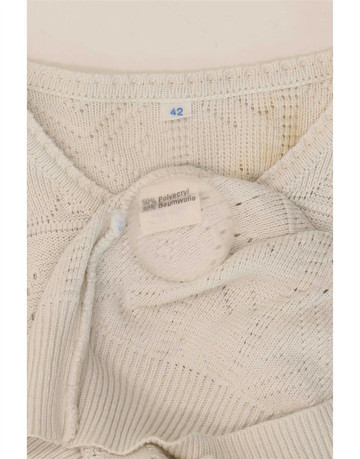 Pulover Vintage pentru damă cu gât cu nasturi IT 42 Medium White Acrilic