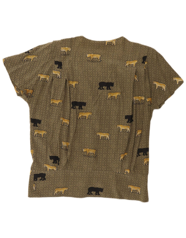 Bluză vintage cămașă cu mânecă scurtă pentru femei IT 48 XL Kaki Animal Print