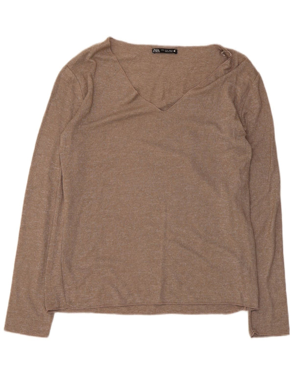 Top pentru femei Zara cu mânecă lungă UK 12 Medium Brown Viscose