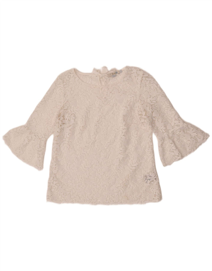 Bluză Boden pentru femei cu mâneci 3/4 transparente, UK 12, alb, floral, mediu