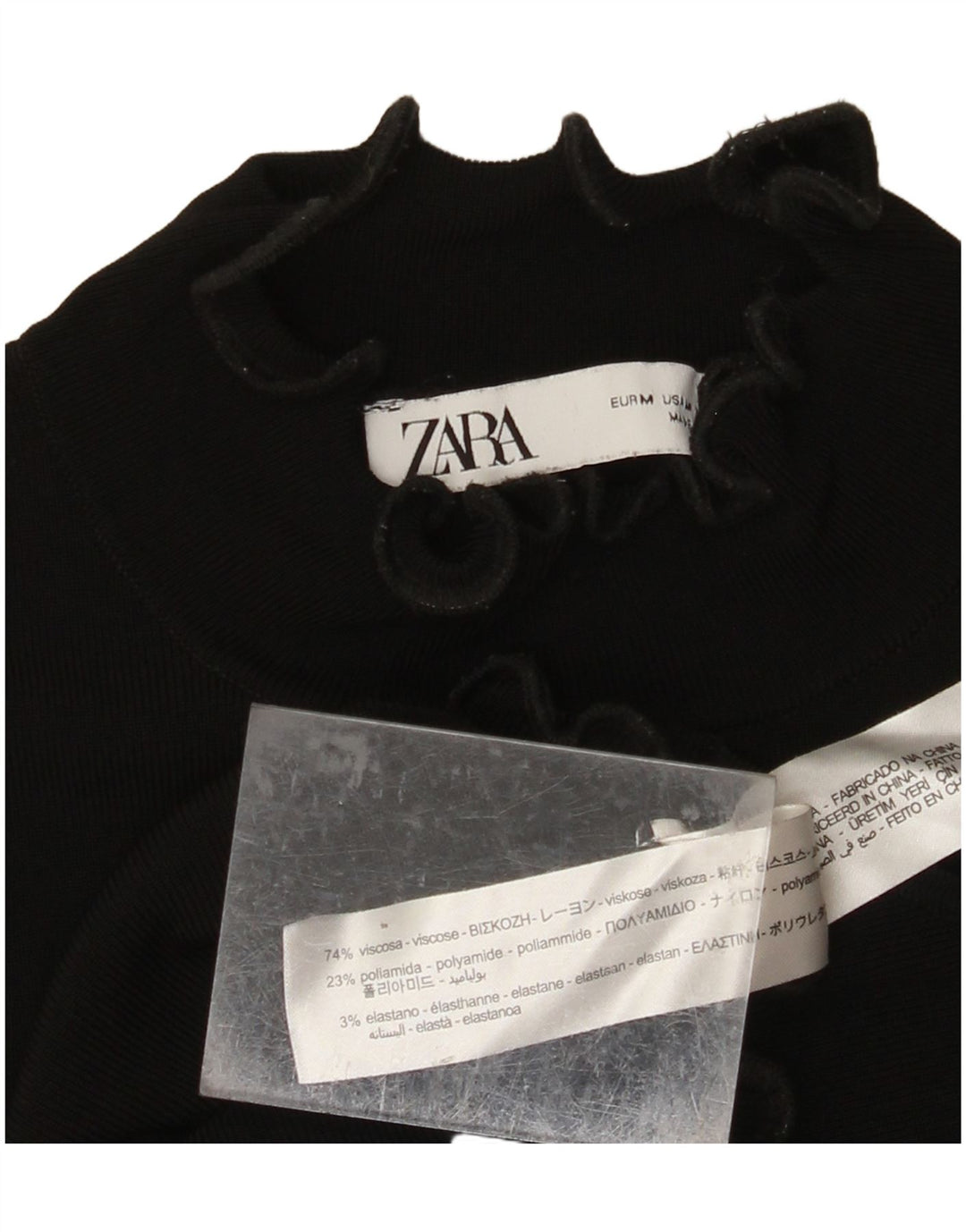 ZARA Womens Crop Vest Tank Top UK 12 Medium Black Viscose