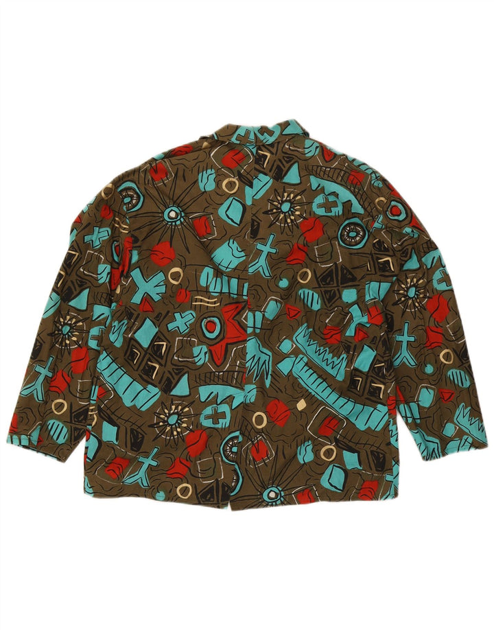 Jachetă vintage pentru femei cu model abstract cu 1 nasture, UK 14, kaki mare