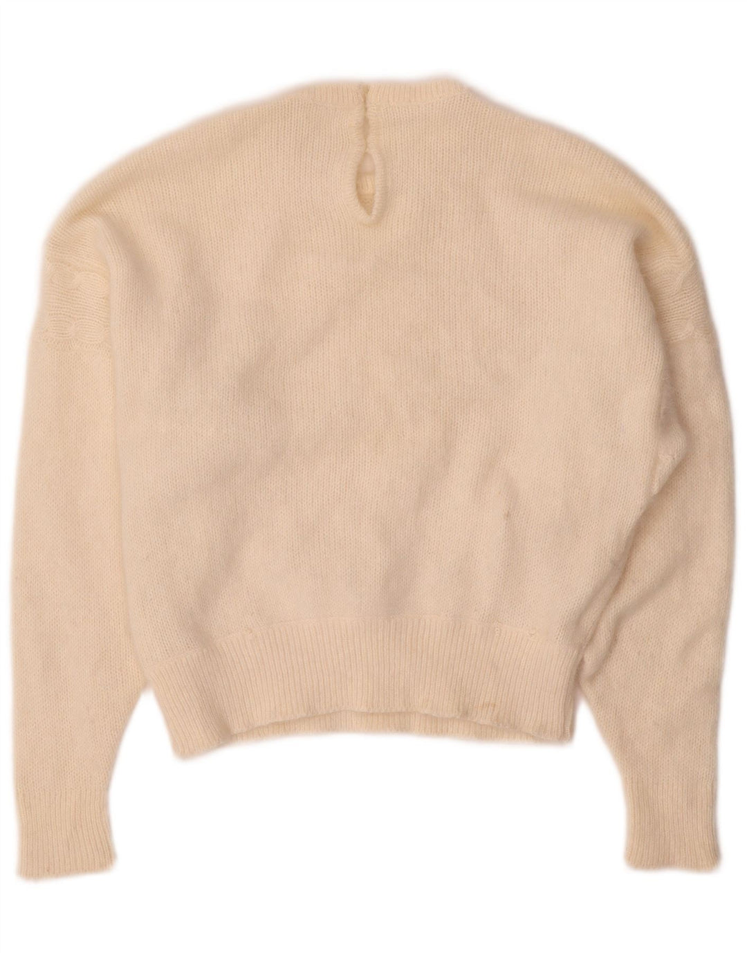 Pulover VINTAGE pentru femei cu decolteu triplu UK 14 Medium Off White