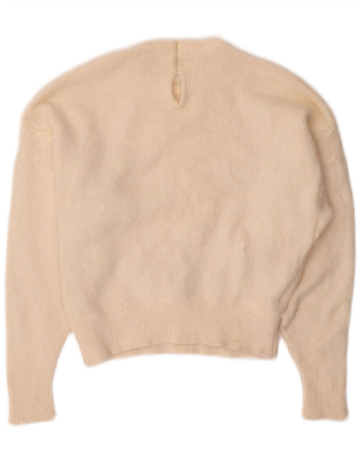 Pulover VINTAGE pentru femei cu decolteu triplu UK 14 Medium Off White