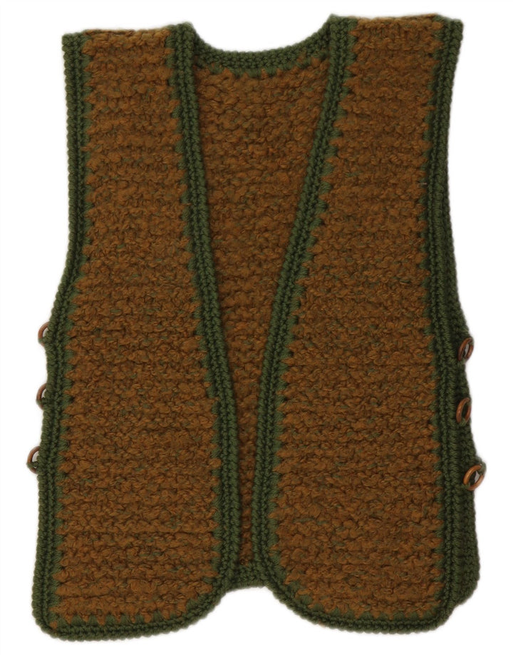 Pulover cardigan deschis fără mâneci vintage pentru femei UK 10 mic maro