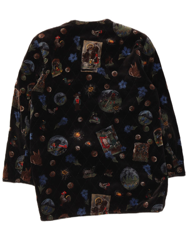 Pardesiu din catifea cu grafică vintage pentru femei UK 12 Medium Black Floral