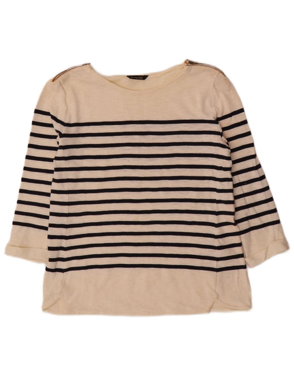 Massimo Dutti Top pentru femei cu mâneci 3/4 UK 12, mediu, bumbac cu dungi alb