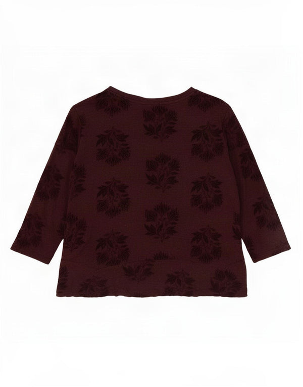 White Stuff Crop Top pentru femei mâneci 3/4 UK 14 Medium Burgundy Floral Viscose