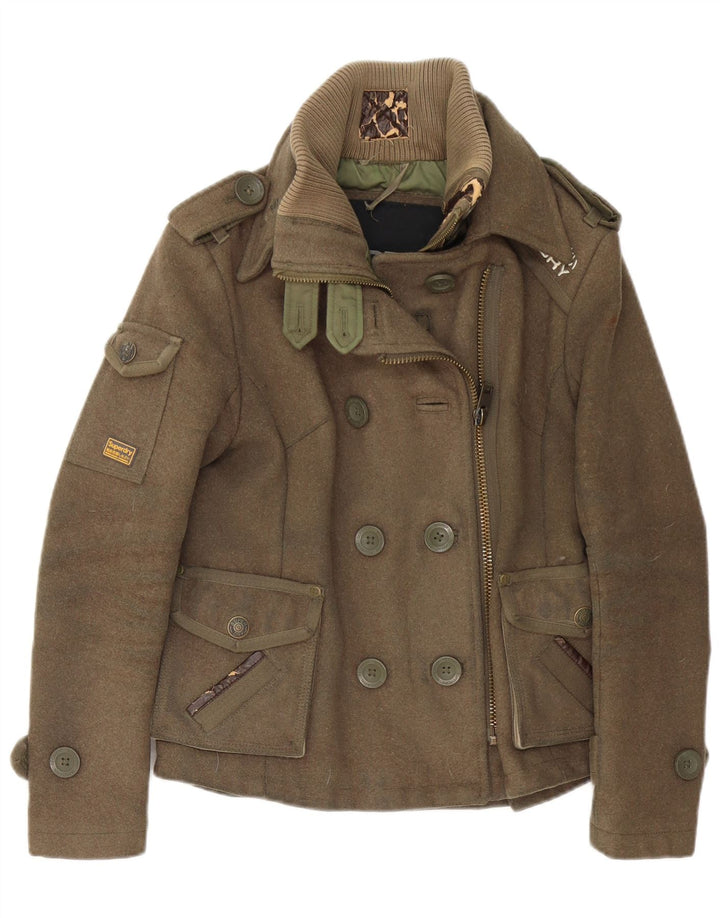 Jachetă militară Superdry pentru femei UK 10 Small Khaki Wool